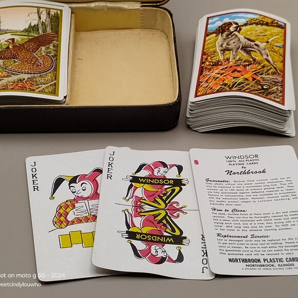 playing cards 2 decks 2 masculine hunting design original case vtg Windsor 1960s - Picture 10 of 15